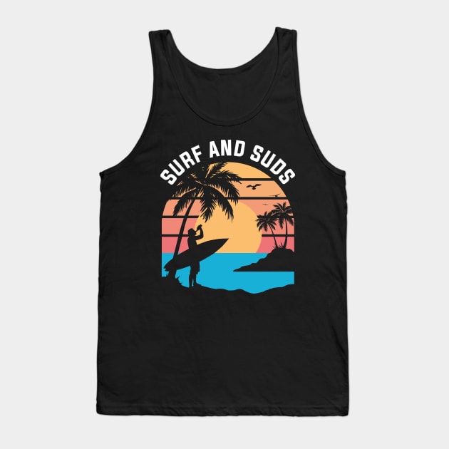 Retro Sunset Surfer Beer Edit Tank Top by byfab
